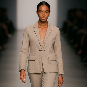 Pas De Calais Wool Blend knit Blazer Jacket oatmeal tan size 40